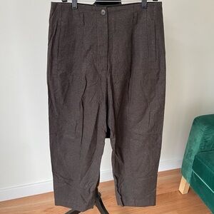 Tela Brown Black Houndstooth Print Pleated High Waisted Wool Cotton Trousers L